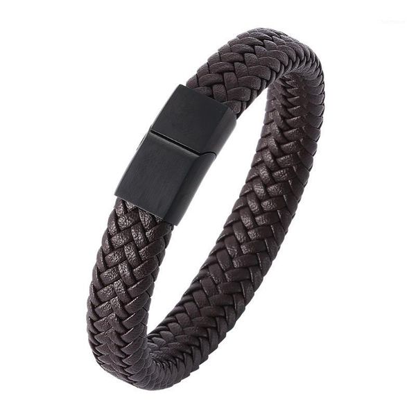 simple retro business men's black brown woven leather bracelet stainless steel magnetic buckle fashion charm bracelet 7-ph5031, Golden;silver
simple retro business men's black brown woven leather bracelet stainless steel magnetic buckle fashion charm bracelet 7-ph5031, Golden;silver