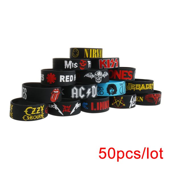 50pcs/lot rock bands silicone bracelets wide size punk and hard rock wristbands 0930, Black
50pcs/lot rock bands silicone bracelets wide size punk and hard rock wristbands 0930, Black