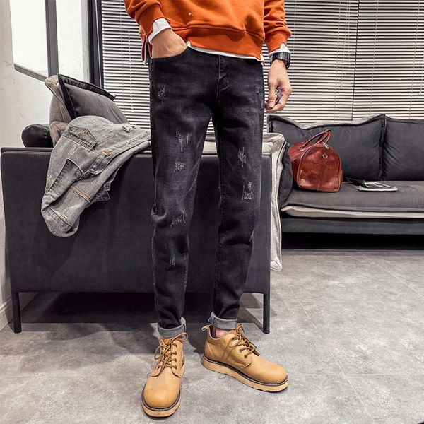 2020 autumn and winter black hole curled mens designer jeans for slim small feet korean fashion plush casual pants, Blue
2020 autumn and winter black hole curled mens designer jeans for slim small feet korean fashion plush casual pants, Blue