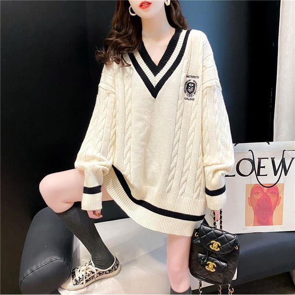 women's sweaters lazy style embroidered sweater women early autumn and winter ins super fire student twist jk uniform v collar top, White;black
women's sweaters lazy style embroidered sweater women early autumn and winter ins super fire student twist jk uniform v collar top, White;black