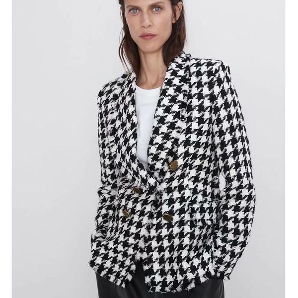 women's suits & blazers double breasted women fashion houndstooth casual jackets elegant long sleeve female ladies ht, White;black
women's suits & blazers double breasted women fashion houndstooth casual jackets elegant long sleeve female ladies ht, White;black