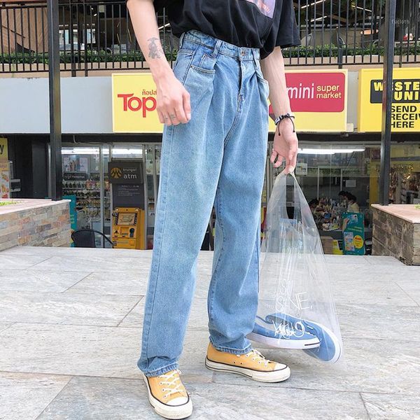 spring autumn 2020 fashion loose straight jeans men's korean trend casual trousers hong kong style light color leg pants thin1, Blue
spring autumn 2020 fashion loose straight jeans men's korean trend casual trousers hong kong style light color leg pants thin1, Blue