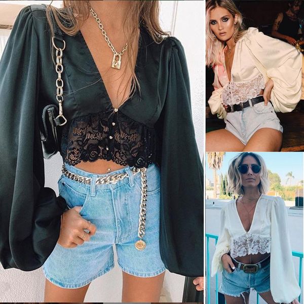 women's t-shirt 2021 women lady v neck crop long puff slim holiday beach office workout blouse tee shirt, White
women's t-shirt 2021 women lady v neck crop long puff slim holiday beach office workout blouse tee shirt, White