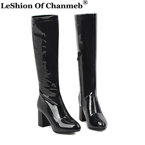 big plus size 48 women's patent pu leather candy color knee high boots lady thick high heels zipper boots shoes chaussures femme, Black
big plus size 48 women's patent pu leather candy color knee high boots lady thick high heels zipper boots shoes chaussures femme, Black