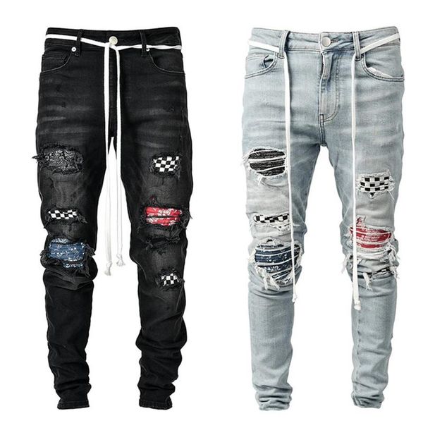 men skinny jeans ripped grid patchwork stretch denim pants elastic hip-hop jogging pencil pants 2020 men's clothing, Blue
men skinny jeans ripped grid patchwork stretch denim pants elastic hip-hop jogging pencil pants 2020 men's clothing, Blue
