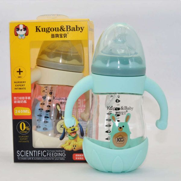 high wide baby silica gel handle caliber glass borosilicate milk bottle
