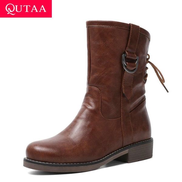 qutaa 2020 round toe pu leather autumn winter all match women shoes fashion square middle heel lace up mid calf boots size 34-43, Black
qutaa 2020 round toe pu leather autumn winter all match women shoes fashion square middle heel lace up mid calf boots size 34-43, Black