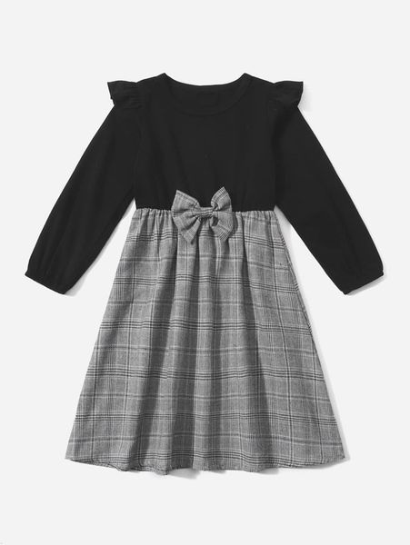 toddler girls 1pc plaid print ruffle trim bow front dress she, Red;yellow 
toddler girls 1pc plaid print ruffle trim bow front dress she, Red;yellow
