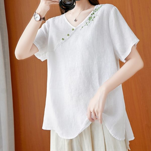 xjbbs summer 2020 design big fat mmv collar embroidered t-shirt loose 2p1mi and linenembroidered cotton linen linenart women's cotton a, White 
xjbbs summer 2020 design big fat mmv collar embroidered t-shirt loose 2p1mi and linenembroidered cotton linen linenart women's cotton a, White