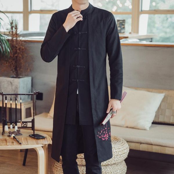 men's windbreaker mid long spring and autumn style coil button embroidered fake two-piece coat, Tan;black
men's windbreaker mid long spring and autumn style coil button embroidered fake two-piece coat, Tan;black