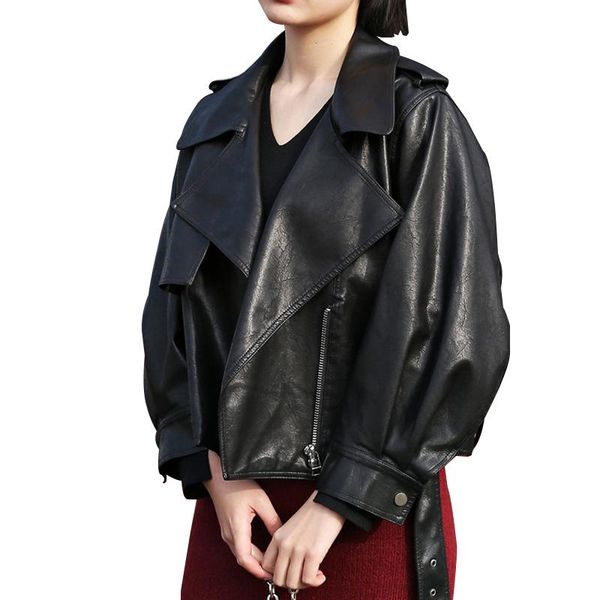 women's leather & faux 2021 brand women pu jacket coats female loose ladies motorcycle biker with belt plus size outerwear, Black
women's leather & faux 2021 brand women pu jacket coats female loose ladies motorcycle biker with belt plus size outerwear, Black