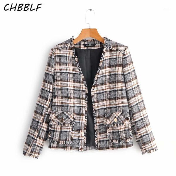 chbblf women fashion tweed plaid blazer v neck long sleeve pockets tassels coats female office wear chic s2361, Black;brown
chbblf women fashion tweed plaid blazer v neck long sleeve pockets tassels coats female office wear chic s2361, Black;brown