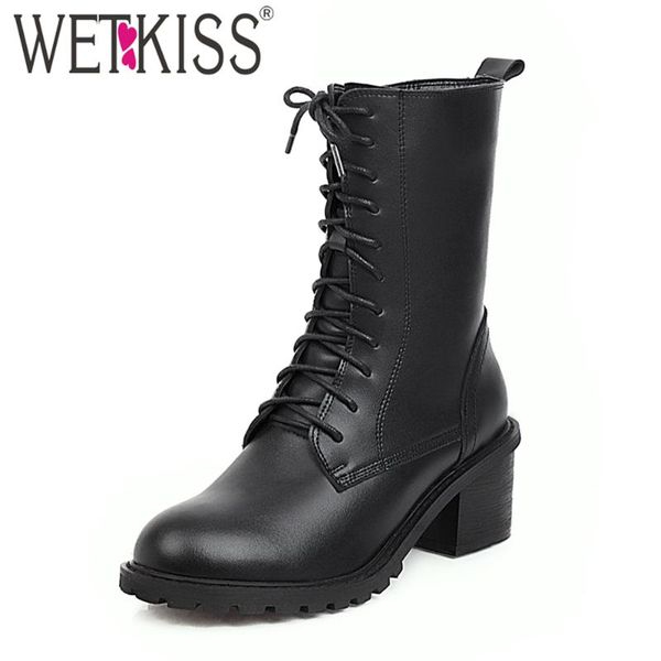 wetkiss cross tied ankle boots woman round toe square high heels short booties lace up platform skid proof winter boot big size, Black
wetkiss cross tied ankle boots woman round toe square high heels short booties lace up platform skid proof winter boot big size, Black