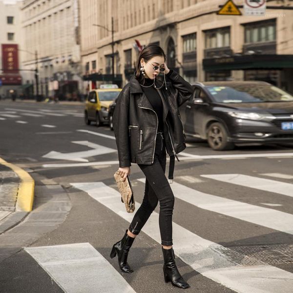 tide brand frosted pu leather jacket female 2020 autumn short motorcycle suit loose pu leather jacket zipper lapel black1, Black
tide brand frosted pu leather jacket female 2020 autumn short motorcycle suit loose pu leather jacket zipper lapel black1, Black