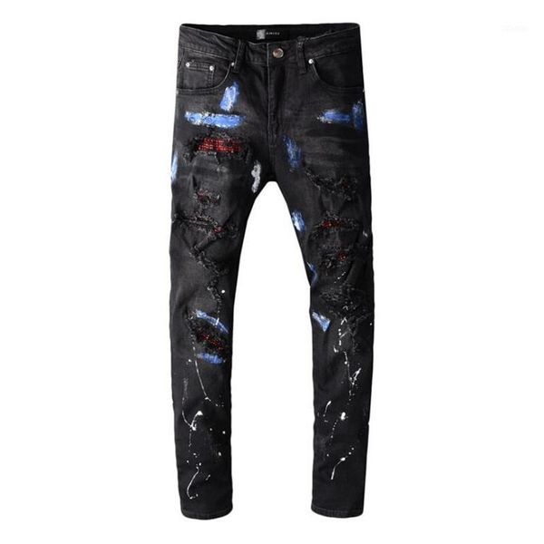 men's jeans 2021 men's crystal blue painted black fashion slim skinny rhinestone holes ripped patchwork stretch denim pants1
men's jeans 2021 men's crystal blue painted black fashion slim skinny rhinestone holes ripped patchwork stretch denim pants1