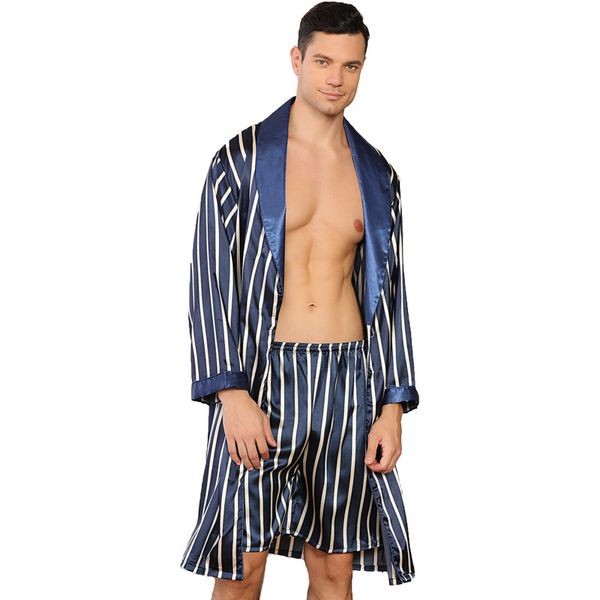 striped navy-blue men's sleepwear bathrobe set 2pcs male satin nightgown pajama nightwear robe pijamas, Black;brown
striped navy-blue men's sleepwear bathrobe set 2pcs male satin nightgown pajama nightwear robe pijamas, Black;brown