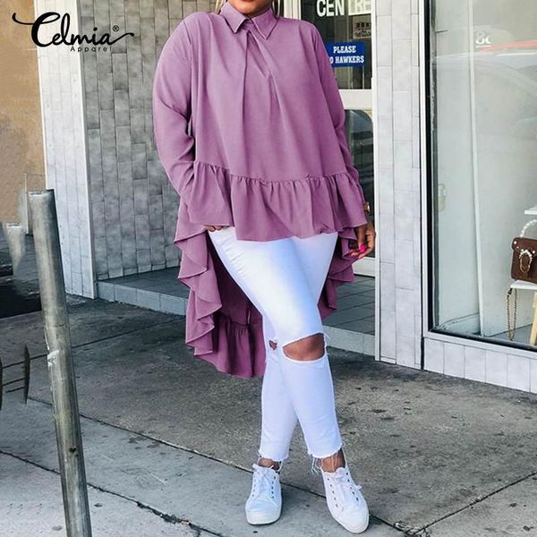 women's blouses & shirts 2021 celmia plus size ruffled hem blusas women casual soild long sleeve blouse lapel collar back buttons loose, White
women's blouses & shirts 2021 celmia plus size ruffled hem blusas women casual soild long sleeve blouse lapel collar back buttons loose, White
