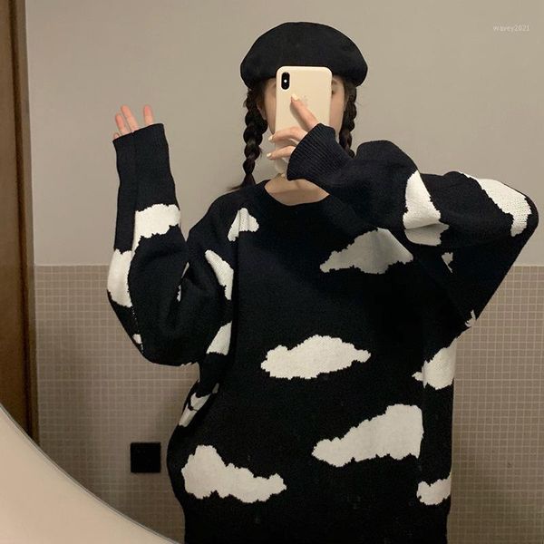 women's sweaters blue/black fall winter pull jumpers women korean cartoon cloud sweater chic casual oversized all-match knitted pullove, White;black
women's sweaters blue/black fall winter pull jumpers women korean cartoon cloud sweater chic casual oversized all-match knitted pullove, White;black