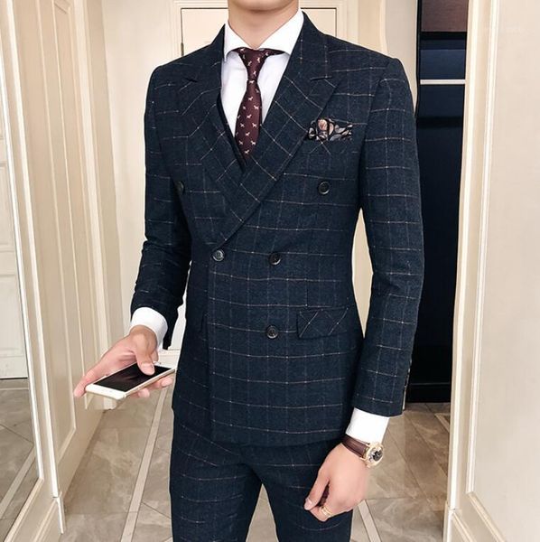 british style suit korean slim dress costumes men's business casual double-breasted suit three-piece sets1, White;black
british style suit korean slim dress costumes men's business casual double-breasted suit three-piece sets1, White;black