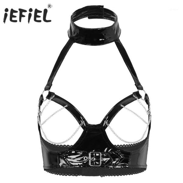 womens femme lingerie cupless bra wetlook pu leather halter neck open bust with chain tassel dancing clubwear bra 1, Red;black
womens femme lingerie cupless bra wetlook pu leather halter neck open bust with chain tassel dancing clubwear bra 1, Red;black