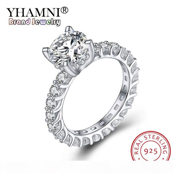 

yhamni 100% real 925 sterling silver ring 2.0ct 8mm classic created moissanite wedding engagement rings jewelry for women jz325, Slivery;golden