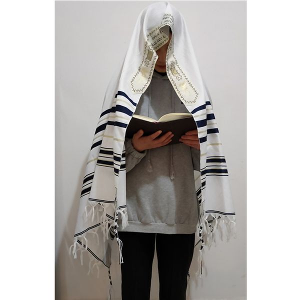 

tallit prayer shawl israel 110*160cm polyester talit zipper bag tallis israeli praying scarfs priez wraps prayer shawl talis y201007, Blue;gray