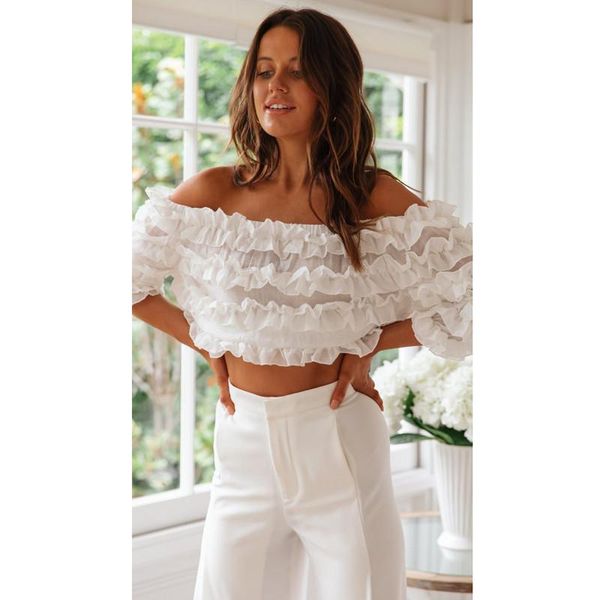 women's blouses & shirts off shoulder lace petal floral blouse womnen three quarter lantern sleeve slash neck blusas mujer de moda 2021, White
women's blouses & shirts off shoulder lace petal floral blouse womnen three quarter lantern sleeve slash neck blusas mujer de moda 2021, White