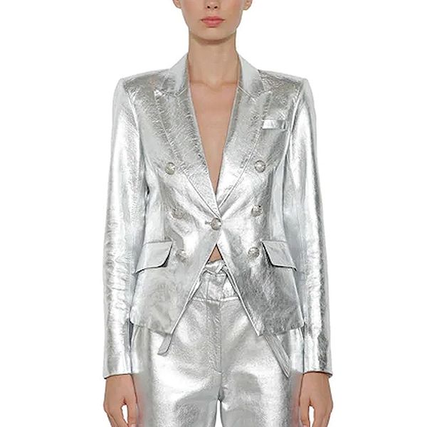 high street baroque fashion designer blazer jacket women's lion metal buttons faux silver leather blazer outer coat y201026, White;black
high street baroque fashion designer blazer jacket women's lion metal buttons faux silver leather blazer outer coat y201026, White;black