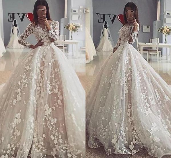 princess 3d floral lace wedding dresses long sleeves 2021 sheer neck applique a line bridal gown court train arabic vestidos de novia al8637, White
princess 3d floral lace wedding dresses long sleeves 2021 sheer neck applique a line bridal gown court train arabic vestidos de novia al8637, White
