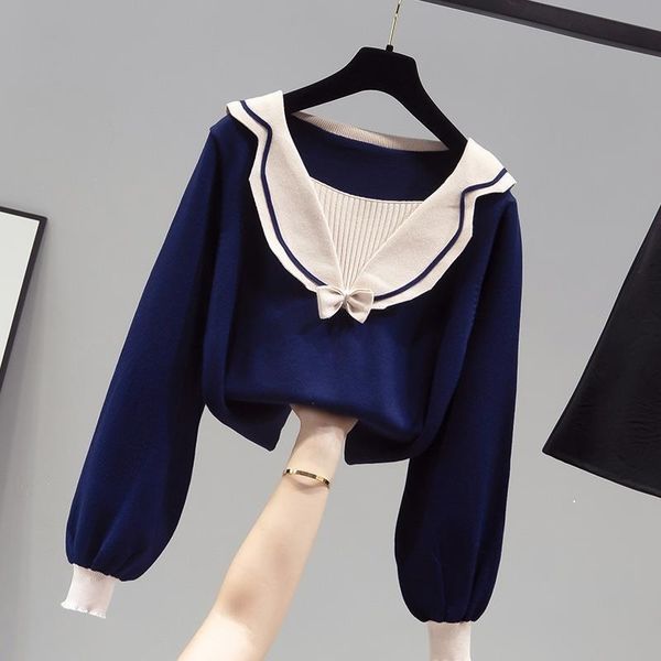 2021 sweet female-style pullover with low-cut blue-red short-black-blue nice bow short sweater y513 0qru, White;black
2021 sweet female-style pullover with low-cut blue-red short-black-blue nice bow short sweater y513 0qru, White;black