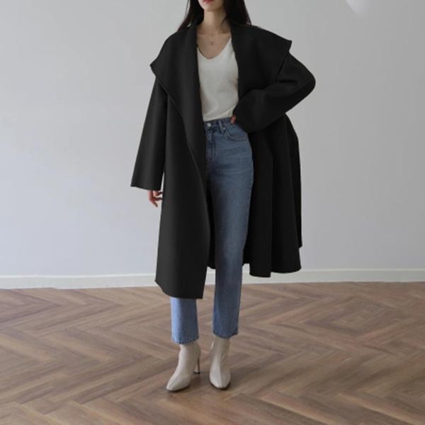 elegant winter coat women lapel collar pockets leisure korean outerwear belt ladies blends womens soft long coats for female, Black
elegant winter coat women lapel collar pockets leisure korean outerwear belt ladies blends womens soft long coats for female, Black