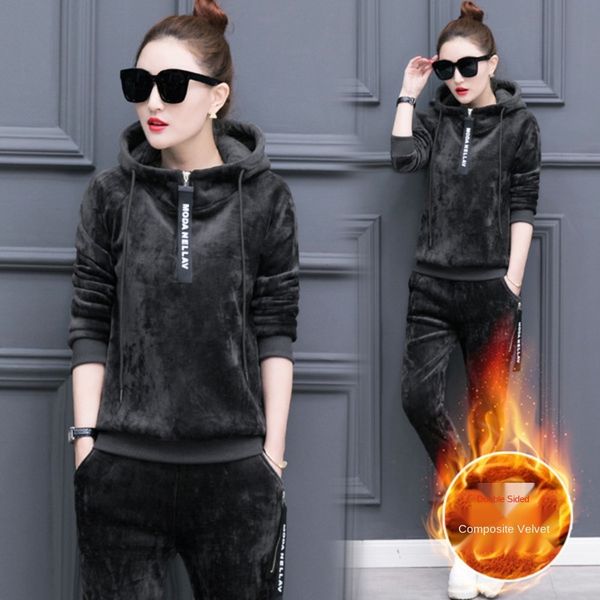 2020 new fashion gold velvet sports suit sweater sweaterwomen's korean plush thickened sweater two piece suit fashion u9g1l, Gray
2020 new fashion gold velvet sports suit sweater sweaterwomen's korean plush thickened sweater two piece suit fashion u9g1l, Gray