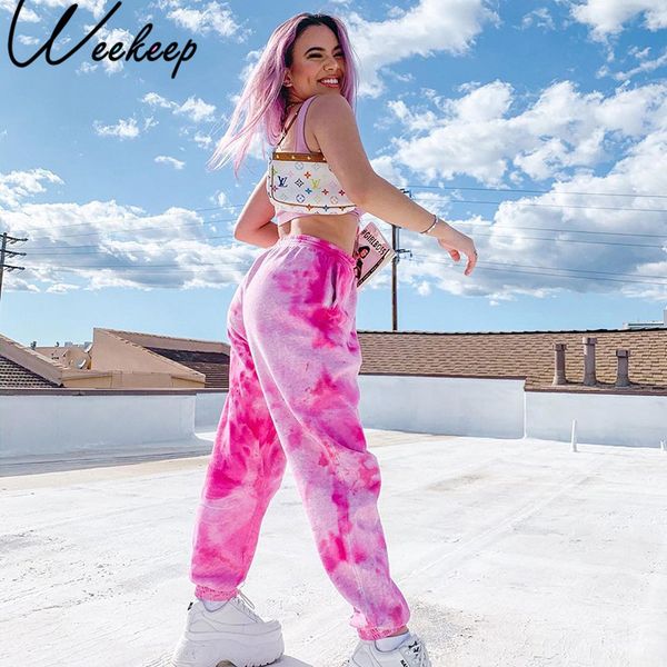 weekeep tie dye sweatpants women elastic high waist baggy pants hip hop casual loose pants ladies fashion pink trousers lj200819, Black;white
weekeep tie dye sweatpants women elastic high waist baggy pants hip hop casual loose pants ladies fashion pink trousers lj200819, Black;white