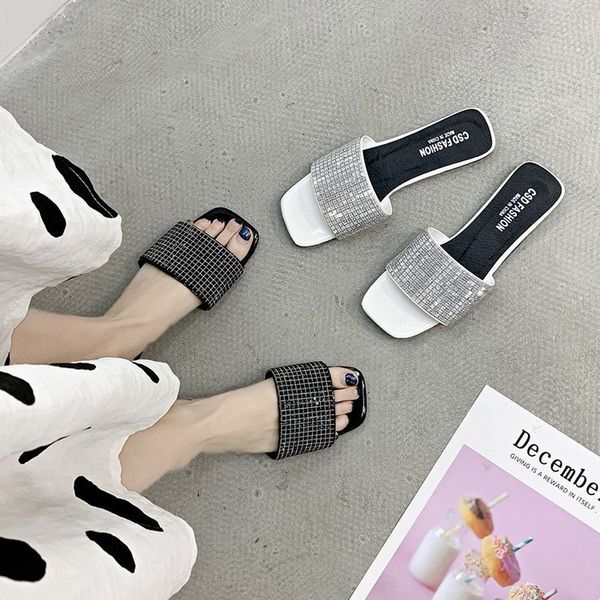women to wear in 2020 summer new water drill square head flat bottom drag fitting room street wear cool drag fashion x1020, Black
women to wear in 2020 summer new water drill square head flat bottom drag fitting room street wear cool drag fashion x1020, Black