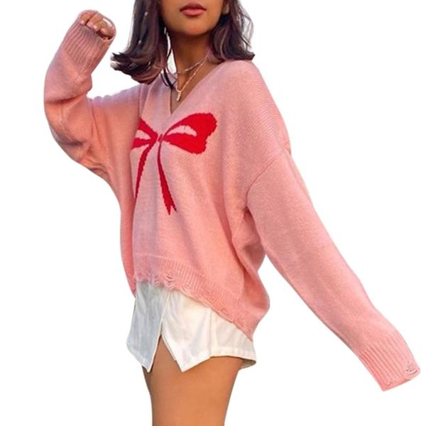 women's sweaters women long sleeve v-neck ribbed trim sweater sweet bow print jumper crop e56c, White;black
women's sweaters women long sleeve v-neck ribbed trim sweater sweet bow print jumper crop e56c, White;black