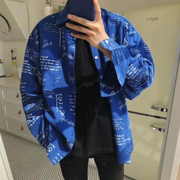 men's casual shirts hand drawing letter print loose harajuku shirt men long sleeve blue spring summer autumn button down, White;black
men's casual shirts hand drawing letter print loose harajuku shirt men long sleeve blue spring summer autumn button down, White;black