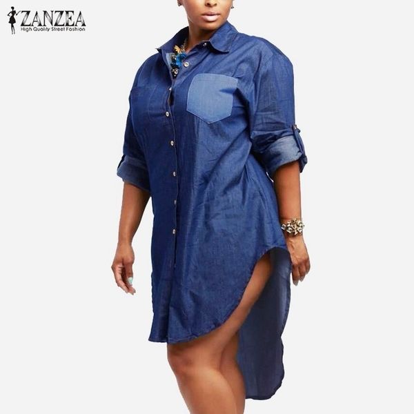fashion denim shirt dress womens sundress zanzea casual long sleeve asymmetrical vestido female button robe plus size y200805, Black;pink 
fashion denim shirt dress womens sundress zanzea casual long sleeve asymmetrical vestido female button robe plus size y200805, Black;pink