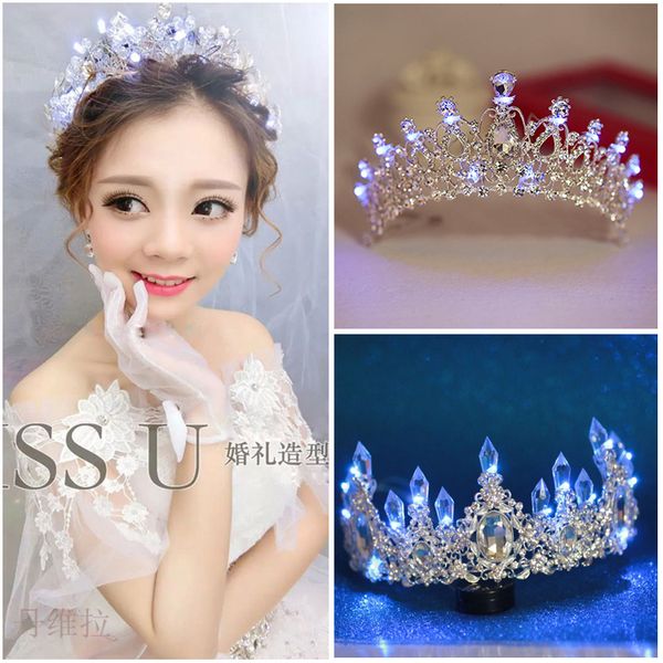 bridal jewelry crystal luminous hair ornament european baroque crown with lamp headdress wedding accessories, Silver
bridal jewelry crystal luminous hair ornament european baroque crown with lamp headdress wedding accessories, Silver