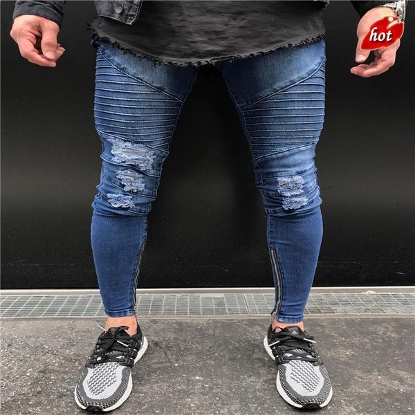 men's jeans vintage skinny destroyed ripped jeans 2019 casual hole pleated pants homme hip hop pencil o8r21, Blue
men's jeans vintage skinny destroyed ripped jeans 2019 casual hole pleated pants homme hip hop pencil o8r21, Blue