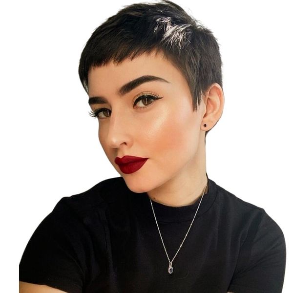 african pixie cut machine wig with bangs short straight human hair wigs for black women no lace wig, Black;brown
african pixie cut machine wig with bangs short straight human hair wigs for black women no lace wig, Black;brown