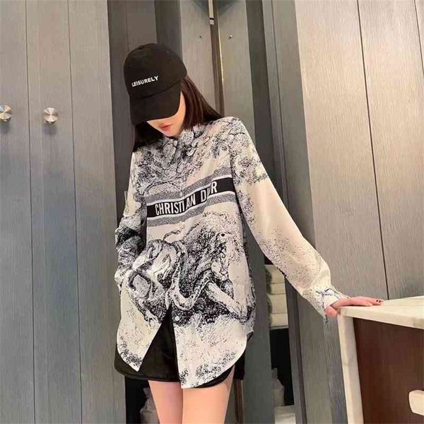 2022 early spring new jungle animal ink printing long sleeve casual shirt versatile thin women's fashion, White
2022 early spring new jungle animal ink printing long sleeve casual shirt versatile thin women's fashion, White