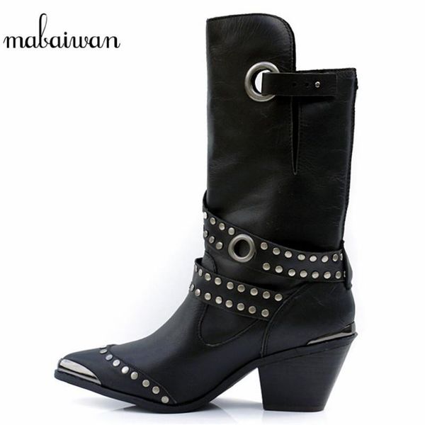 mabaiwan fashion black genuine leather snow boots high heel rivets women mid-calf boots winter shoes woman riding pumps
mabaiwan fashion black genuine leather snow boots high heel rivets women mid-calf boots winter shoes woman riding pumps