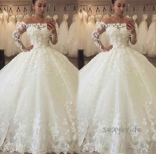 vintage princess ball gown wedding dresses 3d lace flowers appliqued off shoulder bateau long sleeve bridal gowns floor length 2021 vestidos, White
vintage princess ball gown wedding dresses 3d lace flowers appliqued off shoulder bateau long sleeve bridal gowns floor length 2021 vestidos, White