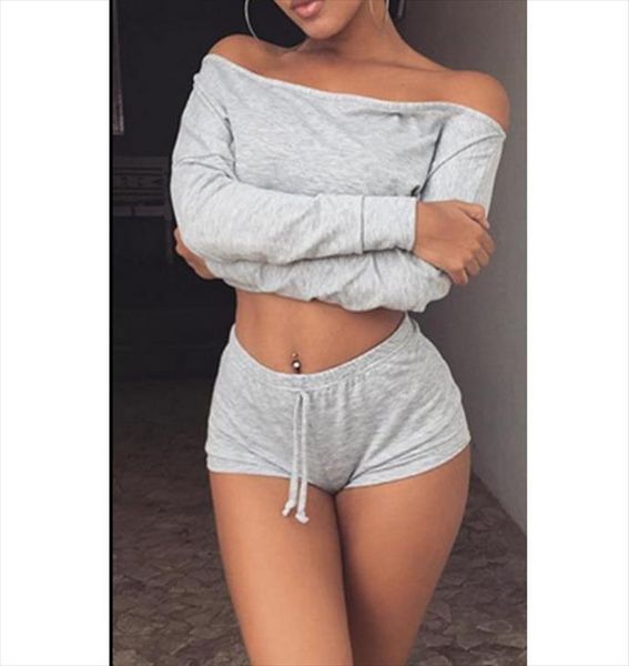 two piece set women long sleeve shirt cropped shorts womens tracksuits 2019 new solid off shoulder short trousers, Gray
two piece set women long sleeve shirt cropped shorts womens tracksuits 2019 new solid off shoulder short trousers, Gray