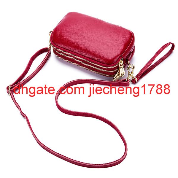 three layer bag women's slanting zipper small bag, Red;black