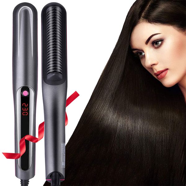 comb hair straightener,ceramic hair straightener fast heat brush with anti scald cover,3 temperature settings,negative ionic technology, Black
comb hair straightener,ceramic hair straightener fast heat brush with anti scald cover,3 temperature settings,negative ionic technology, Black