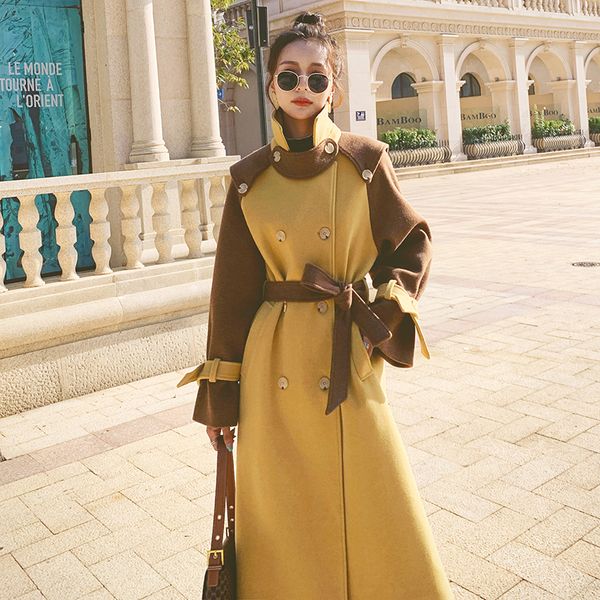 2021 new women's wool jacket winter new yellow style brown contrast korean seam loose long lapel fashion coat gj1 j0ge, Black
2021 new women's wool jacket winter new yellow style brown contrast korean seam loose long lapel fashion coat gj1 j0ge, Black