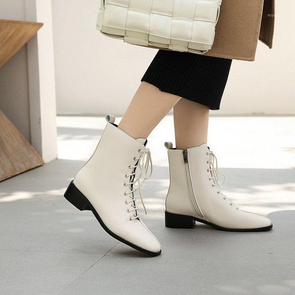 2021 lace up ladies ankle boots fashion square toe 4cm thick med heels women boots classic party basic shoes woman1, Black
2021 lace up ladies ankle boots fashion square toe 4cm thick med heels women boots classic party basic shoes woman1, Black