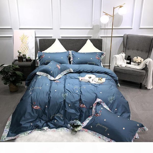 100%egyptian cotton 4pieces flamingo embroidery duvet cover set navy blue king size bedding set bed sheet pillow shams
100%egyptian cotton 4pieces flamingo embroidery duvet cover set navy blue king size bedding set bed sheet pillow shams