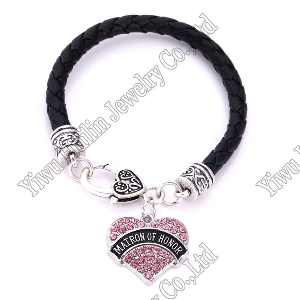 new arrival rhodium plated with sparkling crystals matron of honor heart pendant bracelet rope chain, Black
new arrival rhodium plated with sparkling crystals matron of honor heart pendant bracelet rope chain, Black